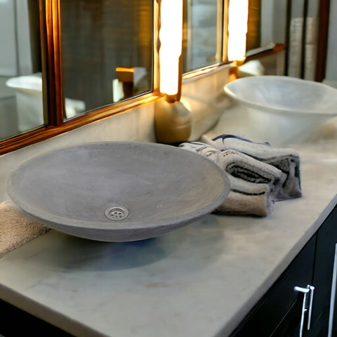Image of Charcoal Cement Oval Basin 50x35x15 cm - High strength, Chip resistant, Sealed Seedleme