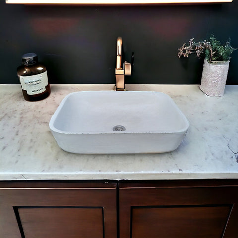 Image of Ivory Concave Rectangle Concrete Basin 52 x 40 x 13cm Seedleme
