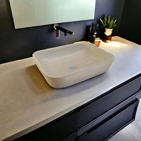 Image of Sandstone Concave Rectangle Concrete Basin 52x40x13cm Seedleme