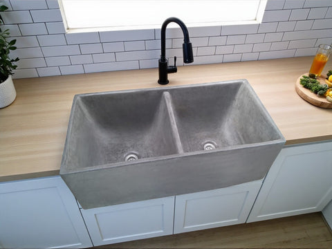 Image of Large Charcoal Double Concrete Kitchen Butler Basin 80 x 40 x 27cm (50mm Outlet) Seedleme