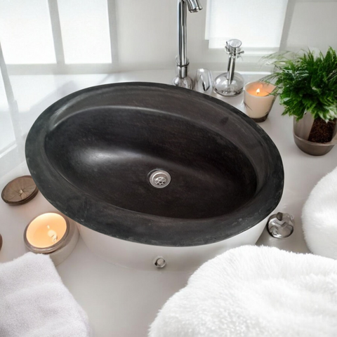 Image of Black Oval Bespoke Drop In Bathroom Sink 61 x 47 x 18cm Seedleme