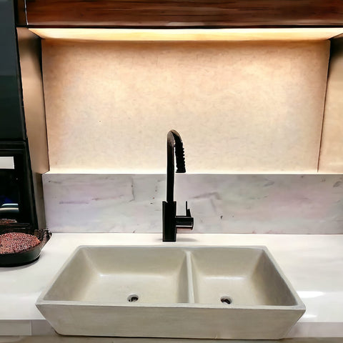 Image of Sandstone Double Butler 101 x 44.5 x 20.5cm Basin - Bespoke Handmade Sink Seedleme