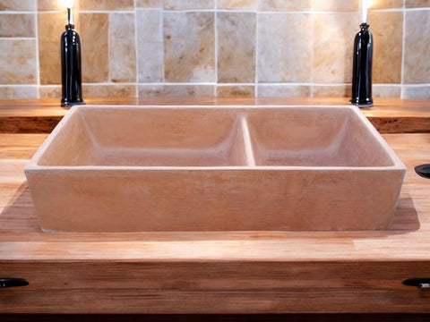 Image of Terracotta Concrete Double Butler Basin/Sink 101 x 44.5 x 20.5cm Seedleme