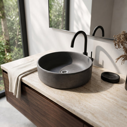 Image of Charcoal Round Cement Countertop Sink 40 x 12 cm