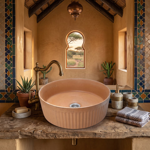 Image of The Pangolin Burnt Orange Round Ribbed Sink 36 x 11.5cm
