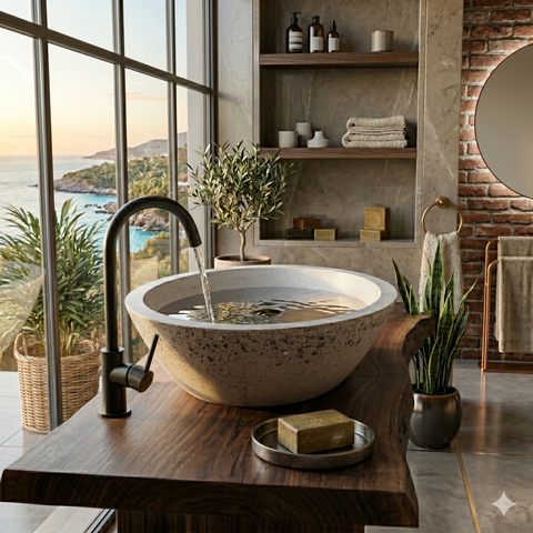 Image of Exposed Aggregate Calypso Grey Bespoke Sink 56 x 29.5 x 15cm