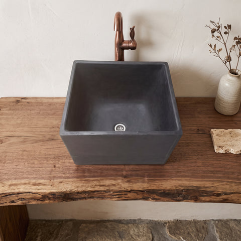 Image of Large Black Square Concrete Basin 45 x 40 x 31cm