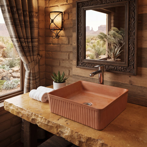 Image of The Armadillo 37.5 x 37.5 x 13cm Terracotta Bespoke Ribbed Concrete Sink