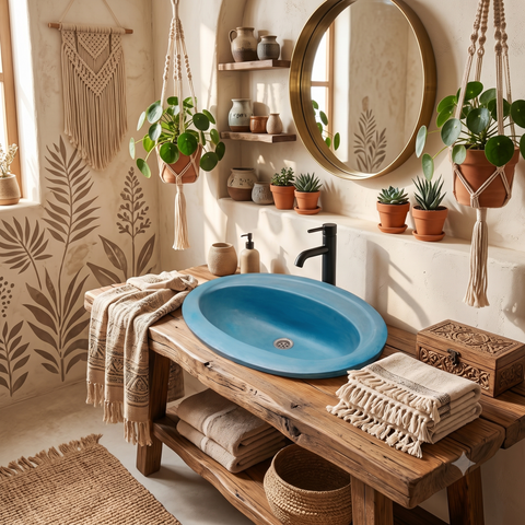 Image of Blue Oval Bespoke Drop In Bathroom Sink 61 x 47 x 18cm( Made to Order )
