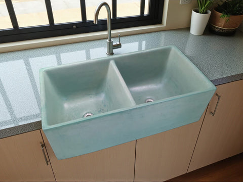 Image of Large Double Butler Green Concrete Basin 80 x 40 x 27cm (50mm Outlet)