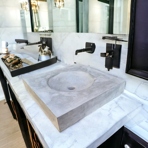 Image of Grey flat square concrete basin 50 x 50 cm