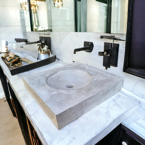 Image of Grey flat square concrete basin 50 x 50 cm Seedleme