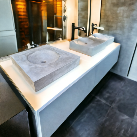 Image of Grey flat square concrete basin 50 x 50 cm