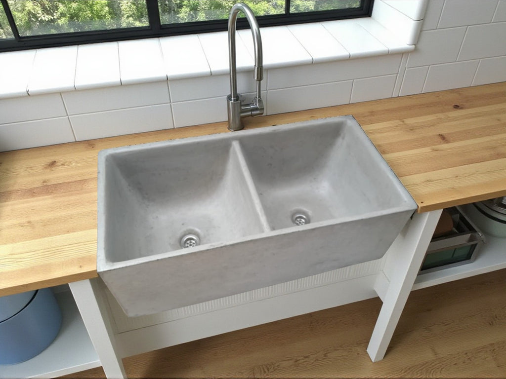 Large Grey Concrete Double Kitchen Butler Basin 80 x 40 x 27cm (50mm Outlet)