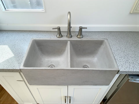Image of Large Grey Concrete Double Kitchen Butler Basin 80 x 40 x 27cm (50mm Outlet)