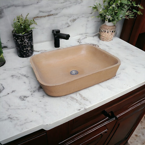 Image of Burnt Orange Bespoke Concave Rectangle Concrete Basin 520x400x130mm Seedleme