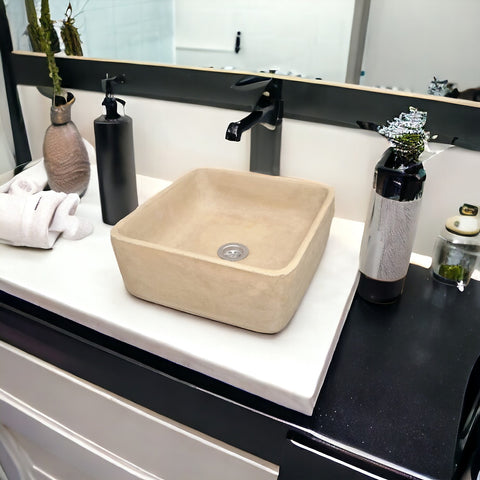 Image of Sandstone Cement Handmade Countertop Butler Sink 31x31x12cm - Seedleme