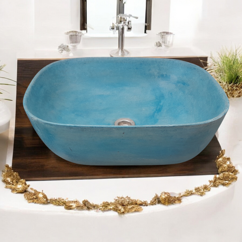 Image of Blue Bespoke Concrete Aquadite Bathroom Sink 50 x 40.5 x 14.5cm Seedleme