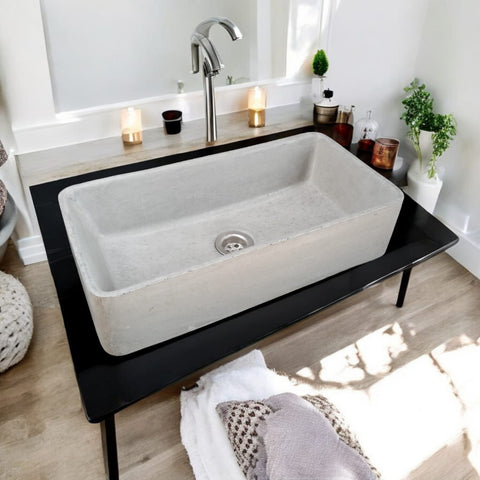 Image of Aquatina Grey Concrete Basin 47 x 23.5 x 12cm Seedleme