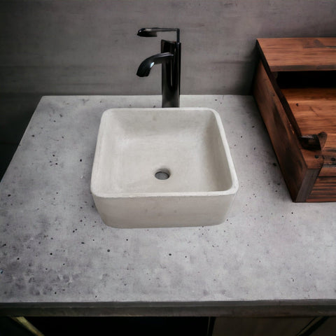 Image of Concrete Cement Handmade Basin Countertop Butler Sink 31 x 31 x 12cm Seedleme