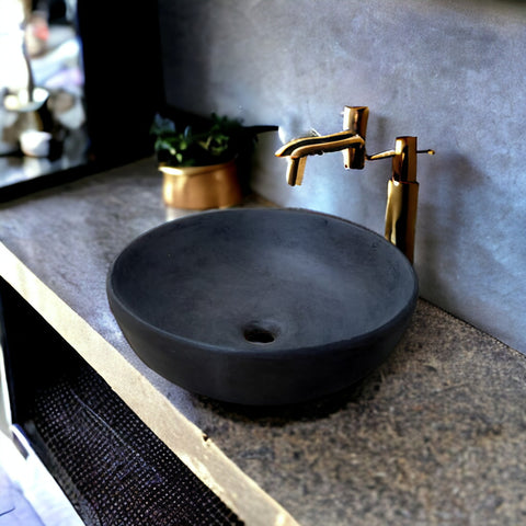 Image of Black Concrete Round Cement Handmade Basin 42 x 14cm