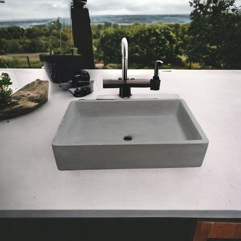 Image of Large Cement Basin Concrete Sink for Kitchen or Bathroom 60.5 x 41 x 13cm Seedleme