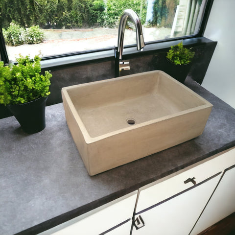 Image of Bespoke Sandstone Concrete 65 x 45 x 20cm Single Butler. Hand-made Cement Countertop Sink.