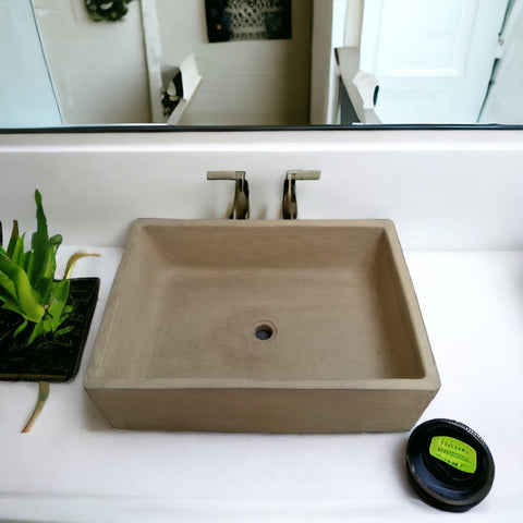 Image of Bespoke Sandstone Concrete 65 x 45 x 20cm Single Butler. Hand-made Cement Countertop Sink. Seedleme