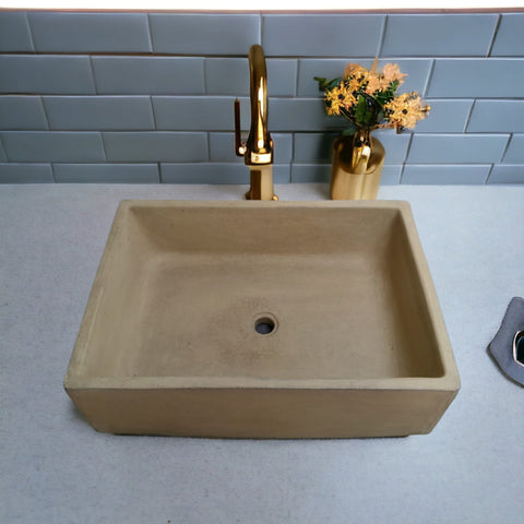 Image of Bespoke Sandstone Concrete 65 x 45 x 20cm Single Butler. Hand-made Cement Countertop Sink. Seedleme