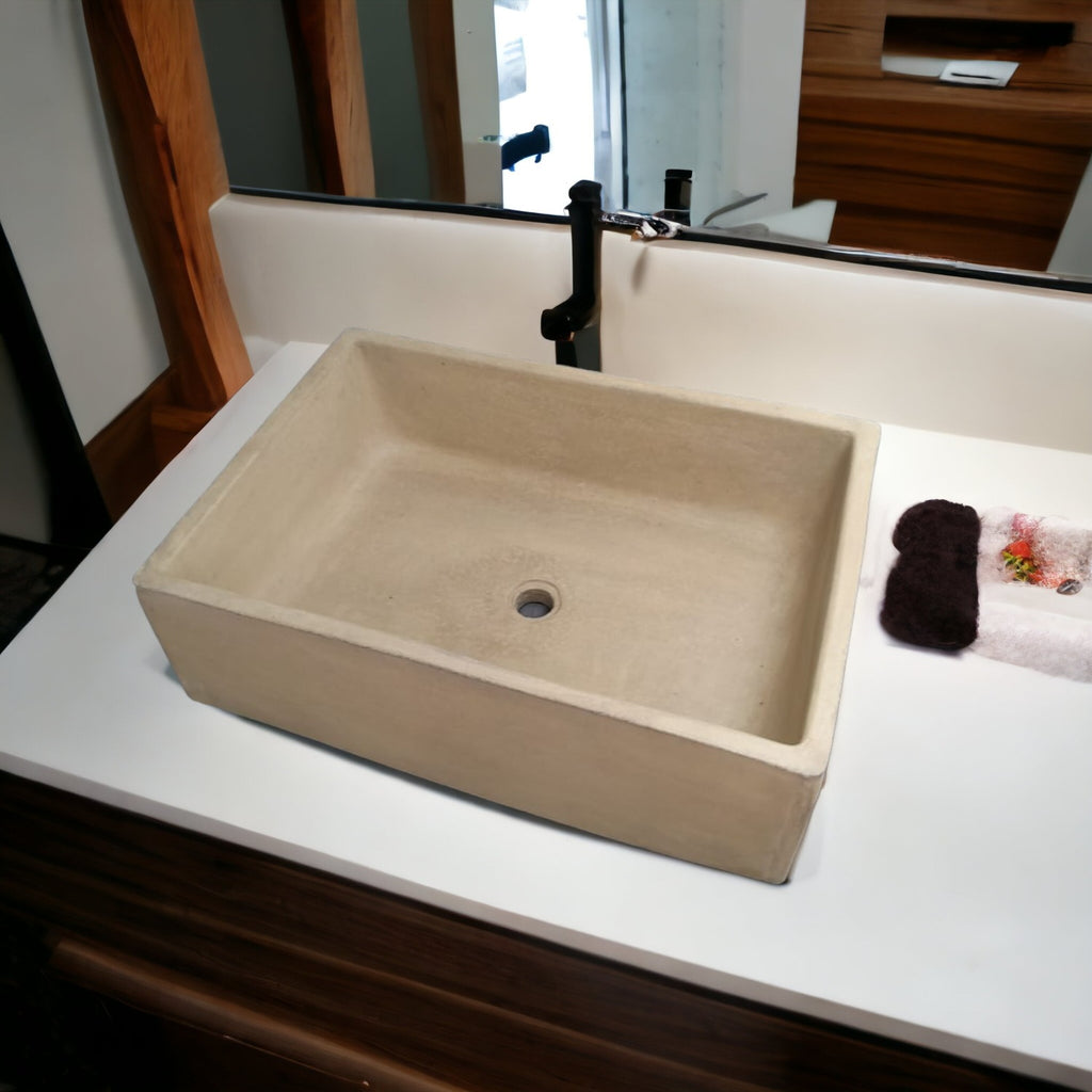Bespoke Sandstone Concrete 65 x 45 x 20cm Single Butler. Hand-made Cement Countertop Sink.