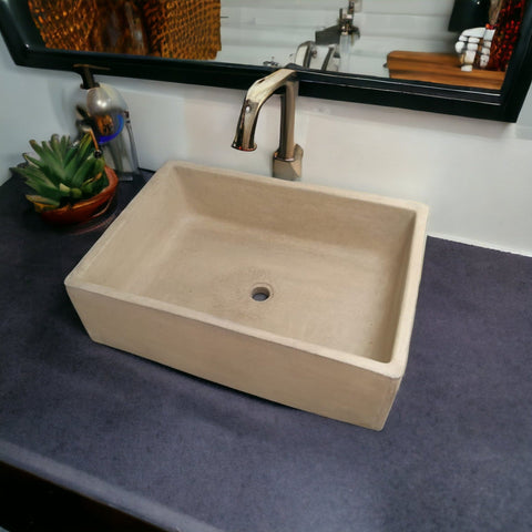 Image of Bespoke Sandstone Concrete 65 x 45 x 20cm Single Butler. Hand-made Cement Countertop Sink. Seedleme