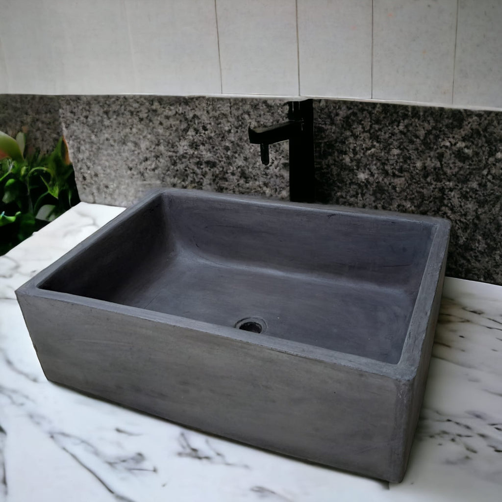Charcoal Concrete Bespoke Single Butler Basin 65 x 45 x 20cm . Hand-made Cement Countertop Sink