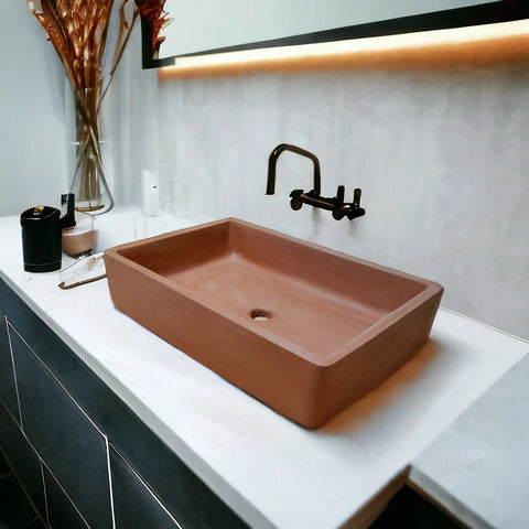 Image of Terracotta Concrete Sink for Kitchen or Bathroom 60.5 x 41 x 13cm Seedleme
