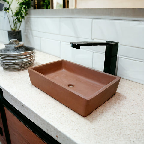Image of Terracotta Concrete Sink for Kitchen or Bathroom 60.5 x 41 x 13cm