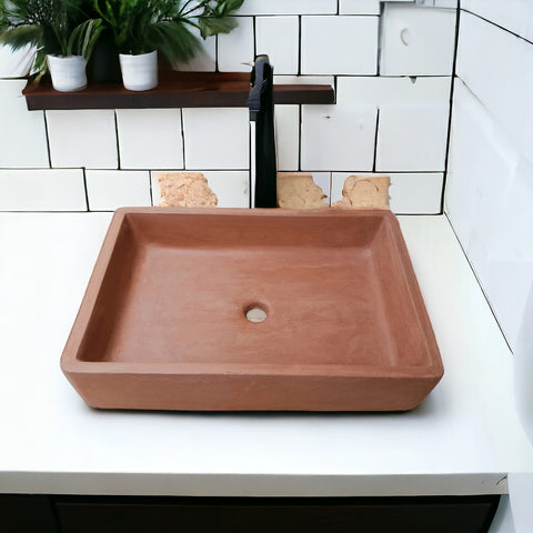 Image of Terracotta Concrete Sink for Kitchen or Bathroom 605x410x130mm