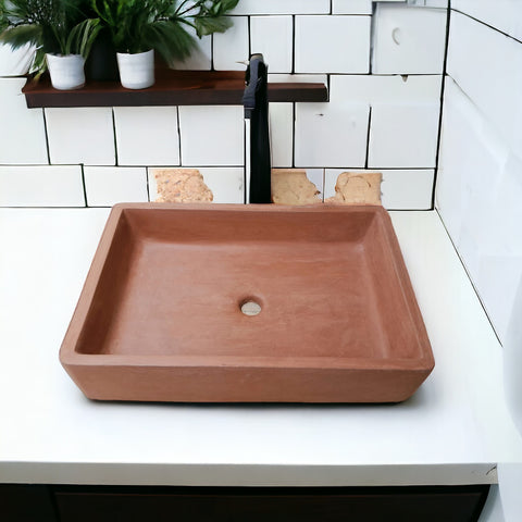 Image of Terracotta Concrete Sink for Kitchen or Bathroom 60.5 x 41 x 13cm