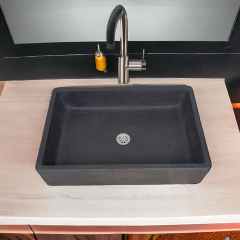 Image of Large Black Concrete Sink for Kitchen or Bathroom 60.5 x 41 x 13cm Seedleme