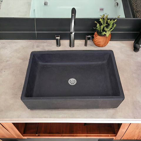 Image of Large Black Concrete Sink for Kitchen or Bathroom 60.5 x 41 x 13cm