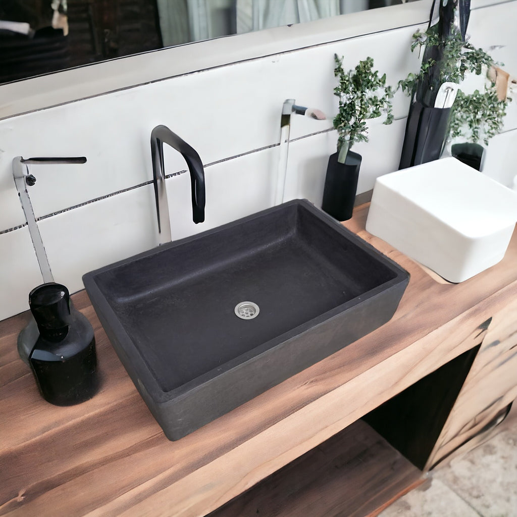 Large Black Concrete Sink for Kitchen or Bathroom 60.5 x 41 x 13cm
