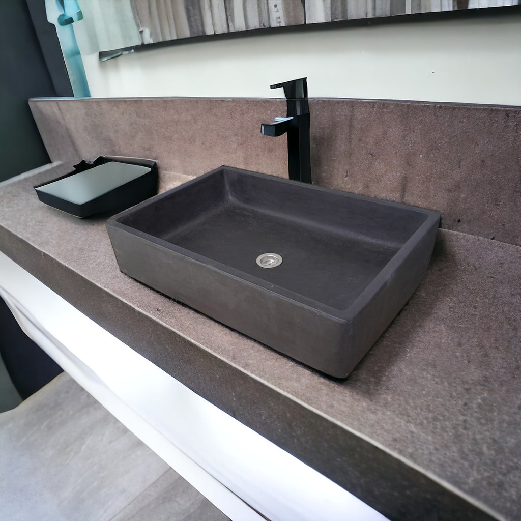 Large Black Concrete Sink for Kitchen or Bathroom 60.5 x 41 x 13cm