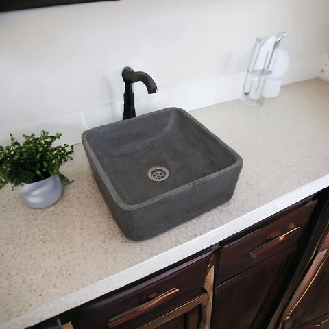 Image of Charcoal Concrete Cement Handmade Basin Countertop Butler Sink 31 x 31 x 12cm