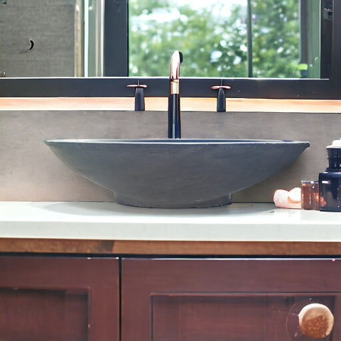 Image of Charcoal Cement Oval Basin 50x35x15 cm - High strength, Chip resistant, Sealed