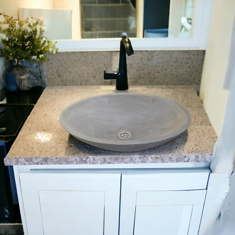 Image of Charcoal Cement Oval Basin 50x35x15 cm - High strength, Chip resistant, Sealed