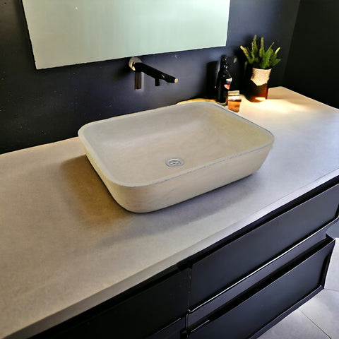Image of Sandstone Concave Rectangle Concrete Basin 52x40x13cm
