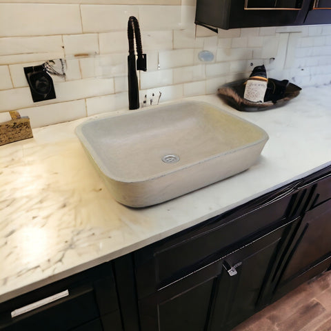 Image of Sandstone Concave Rectangle Concrete Basin 52x40x13cm Seedleme