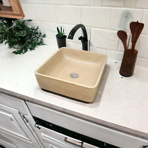 Image of Sandstone Concrete Handmade Countertop Butler Sink 36 x 36 x 12cm