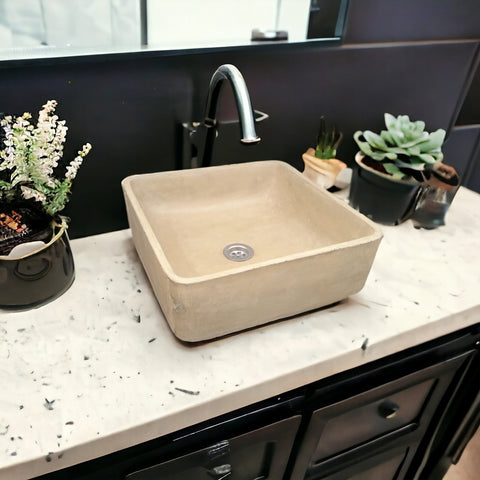 Image of Sandstone Concrete Handmade Countertop Butler Sink 36 x 36 x 12cm