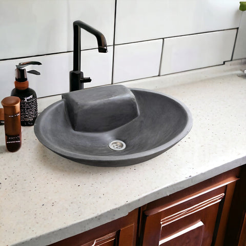 Image of Black Concrete Oval Basin 50 x 38 x 13cm Seedleme