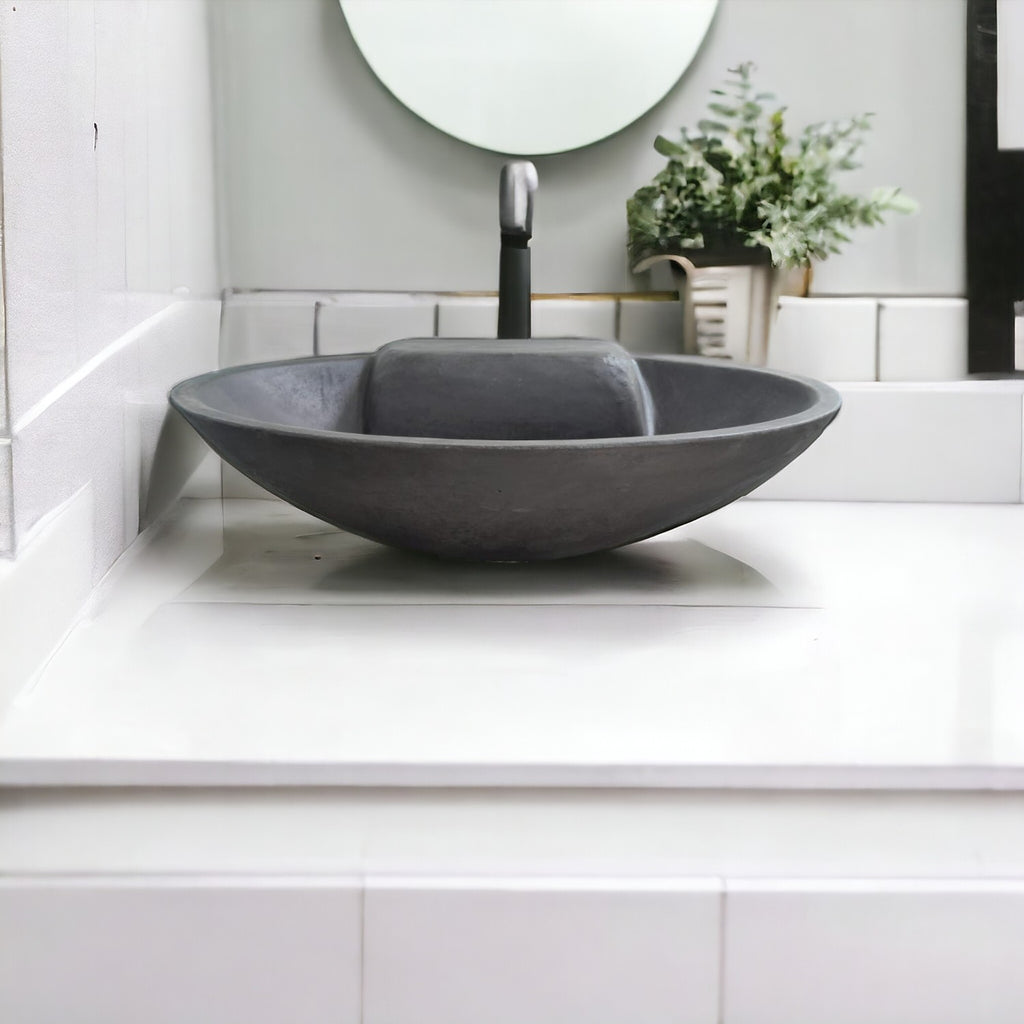 Black Concrete Oval Basin 50 x 38 x 13cm
