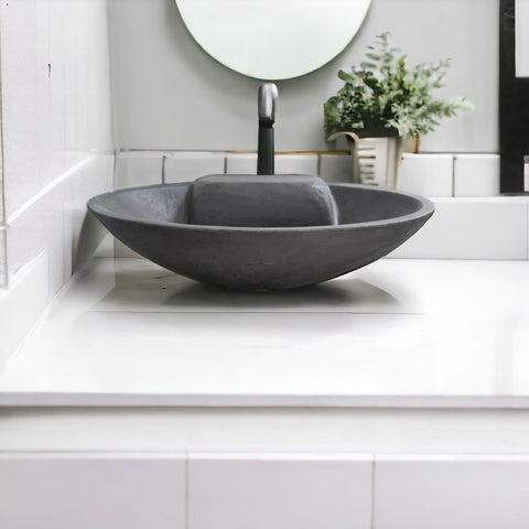 Image of Black Concrete Oval Basin 50 x 38 x 13cm Seedleme